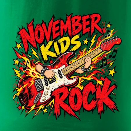 Rocková listopadová kytara s dětskými rukama
