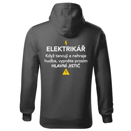 Elektrikář - hlavní jistič - Nápis na zádech