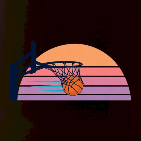 Retro západ slunce a basketbalový koš