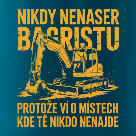 Oranžový bagr Nikdy Nenaser bagristu