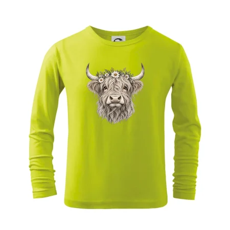Highlandská kráva s květinami