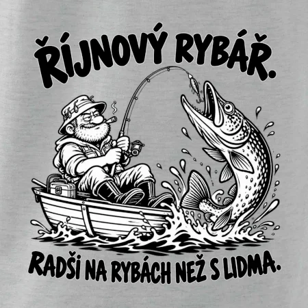 Říjnový rybář v loďce s obří štikou