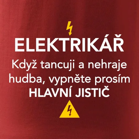 Elektrikář - hlavní jistič - Nápis na zádech