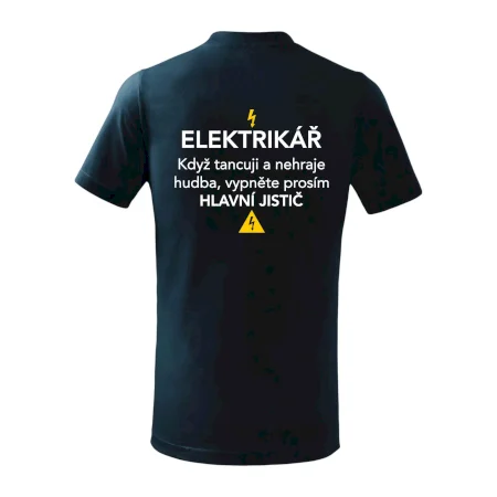 Elektrikář - hlavní jistič - Nápis na zádech