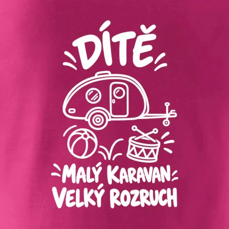 Dítě malý karavan velký rozruch bílý linkový potisk