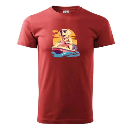 Zlatý retrívr na vodním skútru
