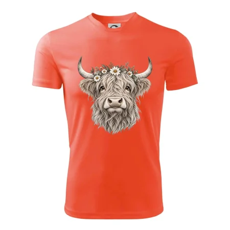 Highlandská kráva s květinami
