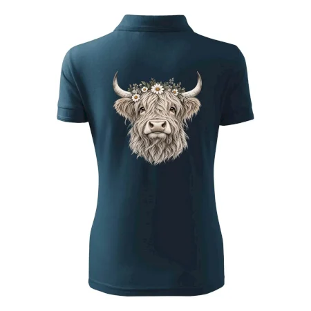 Highlandská kráva s květinami