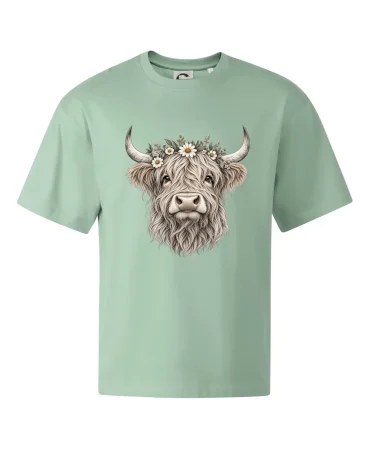 Highlandská kráva s květinami