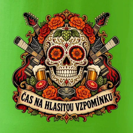 Mexická rocková lebka s kytarami a pivem