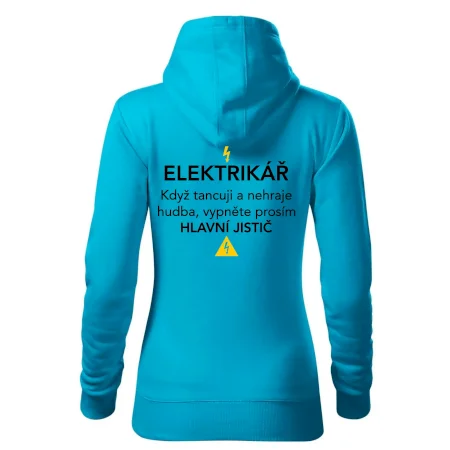 Elektrikář - hlavní jistič - Nápis na zádech