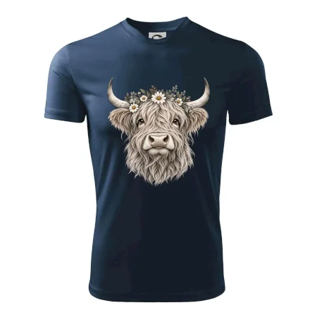 Highlandská kráva s květinami