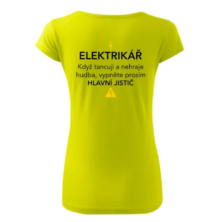 Elektrikář - hlavní jistič - Nápis na zádech