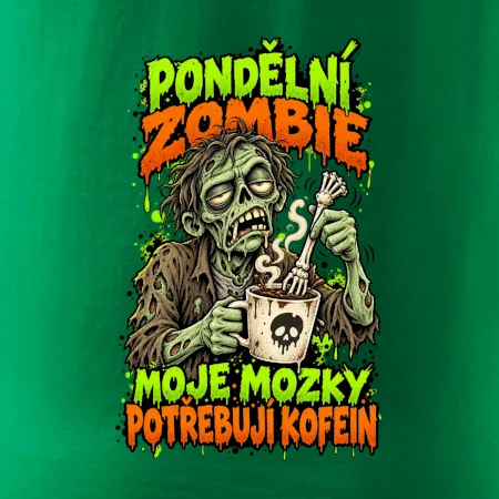 Pondělní zombie míchá kávu kostěnou rukou