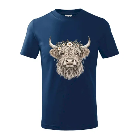 Highlandská kráva s květinami