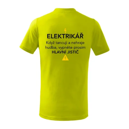 Elektrikář - hlavní jistič - Nápis na zádech