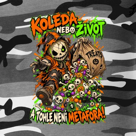 Halloweenský koledník s pytlem strašidelných sladkostí