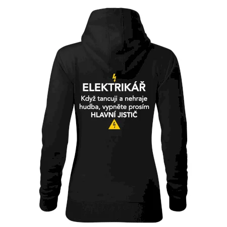 Elektrikář - hlavní jistič - Nápis na zádech