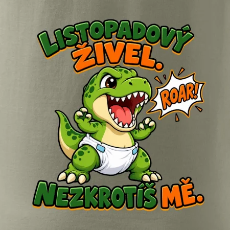 Listopadový živel zelený dinosaurus rex v plence