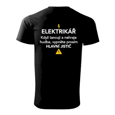 Elektrikář - hlavní jistič - Nápis na zádech