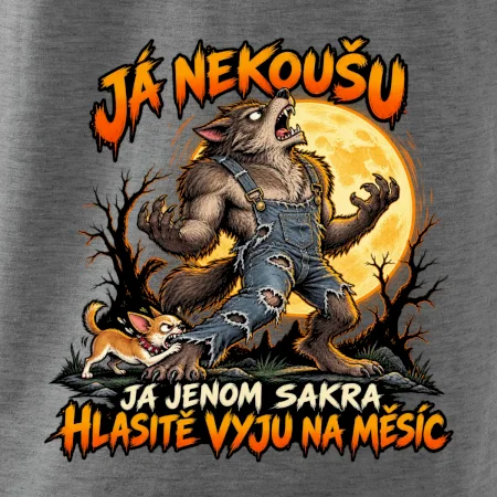 Vlkodlak s čivavou vyje na měsíc