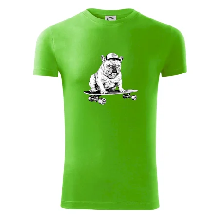 Černobílý buldok na skateboardu