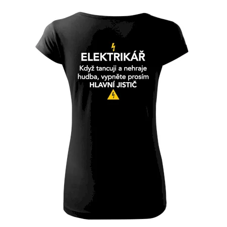 Elektrikář - hlavní jistič - Nápis na zádech