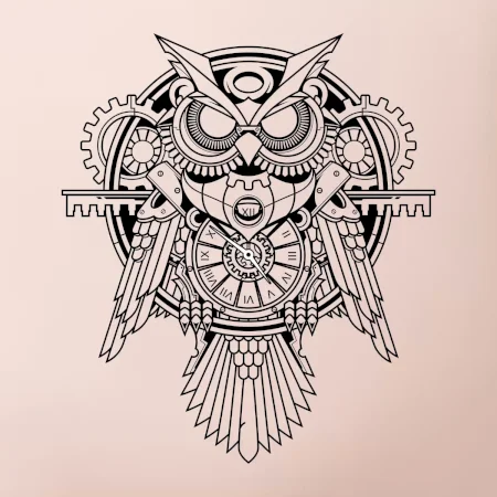 Steampunk sova černobílá