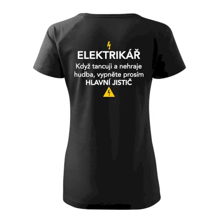 Elektrikář - hlavní jistič - Nápis na zádech