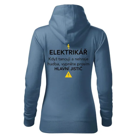 Elektrikář - hlavní jistič - Nápis na zádech