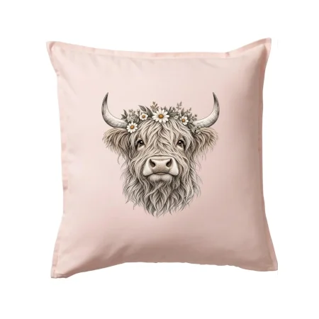 Highlandská kráva s květinami