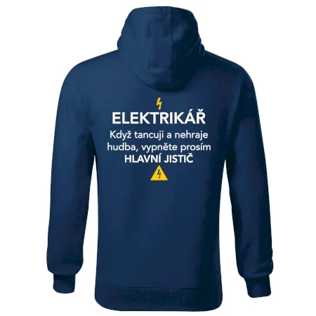 Elektrikář - hlavní jistič - Nápis na zádech