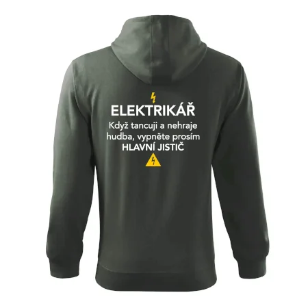 Elektrikář - hlavní jistič - Nápis na zádech