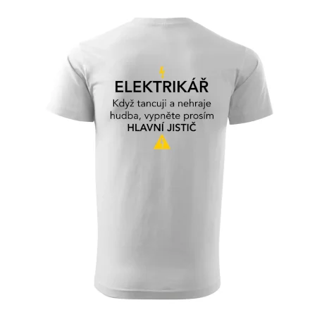 Elektrikář - hlavní jistič - Nápis na zádech