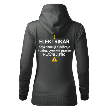 Elektrikář - hlavní jistič - Nápis na zádech