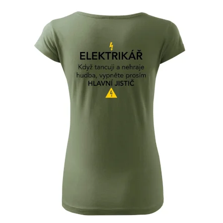 Elektrikář - hlavní jistič - Nápis na zádech
