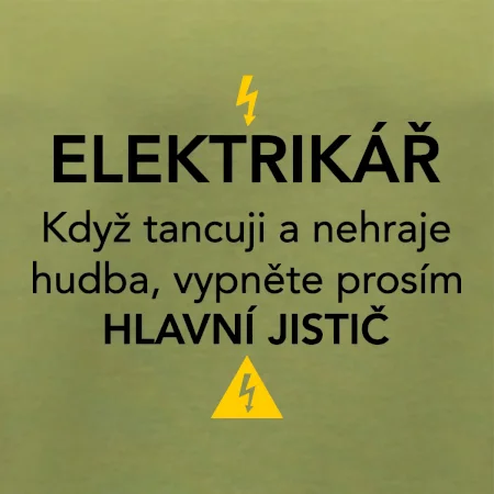 Elektrikář - hlavní jistič - Nápis na zádech