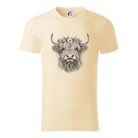 Highlandská kráva s květinami
