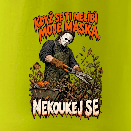 Maskovaný hororový zahradník se zahradními nůžkami