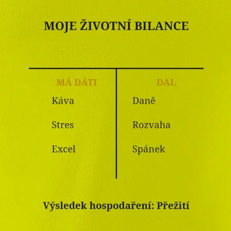 Moje životní bilance má dáti dal