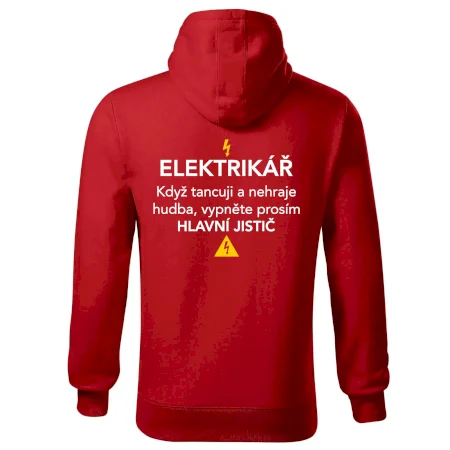 Elektrikář - hlavní jistič - Nápis na zádech
