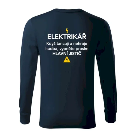 Elektrikář - hlavní jistič - Nápis na zádech