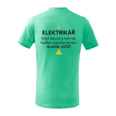 Elektrikář - hlavní jistič - Nápis na zádech