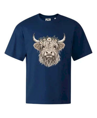 Highlandská kráva s květinami