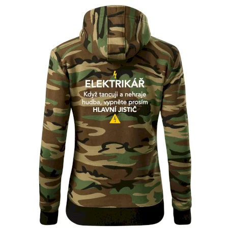 Elektrikář - hlavní jistič - Nápis na zádech
