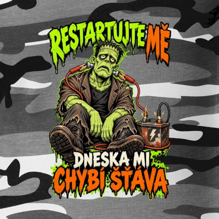 Vybitý Frankenstein s kabely od autobaterie