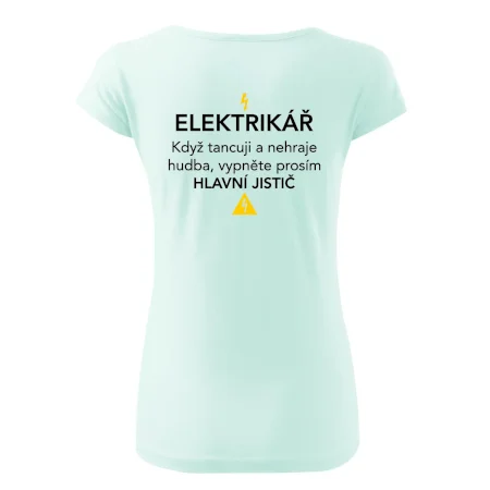 Elektrikář - hlavní jistič - Nápis na zádech