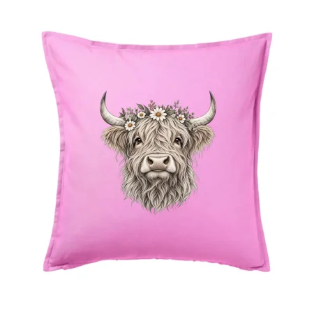 Highlandská kráva s květinami