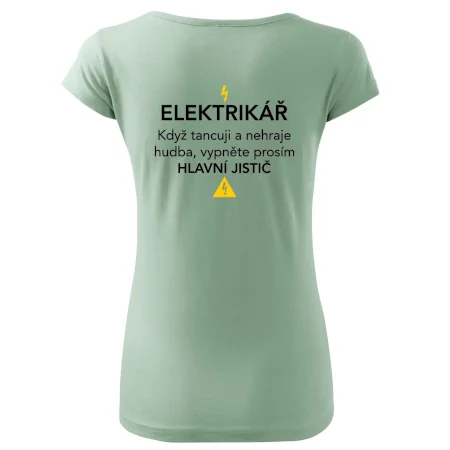 Elektrikář - hlavní jistič - Nápis na zádech