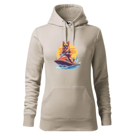 Německý ovčák na vodním skútru